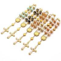 Glass Pearl Pray Beads Bracelet, with Tibetan Style, Cross, plated, Unisex & with rhinestone, more colors for choice, Length:Approx 8.27 Inch, Sold By PC