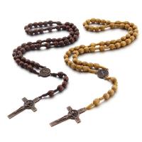 Rosary Necklace Wood with Zinc Alloy Cross Unisex 8*10mm 14mm Length Approx 22.05 Inch Sold By PC