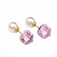 Crystal Earrings Brass with Freshwater Pearl & Crystal plated fashion jewelry & for woman Sold By Pair