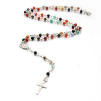 Rosary Necklace, Gemstone, with Tibetan Style, Cross, different materials for choice & Unisex, 4mm,11.5cm, Length:Approx 25.59 Inch, Sold By PC
