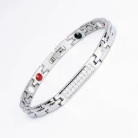 Titanium Steel Bracelet & Bangle, plated, Unisex & with rhinestone, more colors for choice, 205x7x3mm, Sold By PC