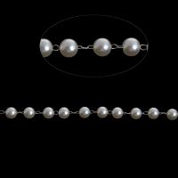 Messing Ball Chain, med Plastic Pearl, kuglekæde, hvid, 7x7x7mm, Længde 1 m, Solgt af m
