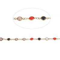 Brass Beading Chains, bar chain & with rhinestone, mixed colors, 8x4x4mm, Length:1 m, Sold By m