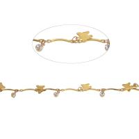 Cadena Decorativa de Metal, Con colgante & diseño de la mariposa & con diamantes de imitación, dorado, 9x8mm, longitud:1 m, Vendido por m
