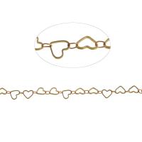 Cadena Decorativa de Metal, cadena de corazón, dorado, 6x8x1mm, longitud:1 m, Vendido por m