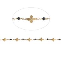 Messing dekorative kæde, med Natursten, bar kæde, gylden, 14x11mm, Længde 1 m, Solgt af m