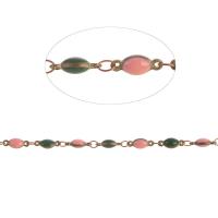 Brass Beading Chains, with Natural Stone, bar chain, mixed colors, 10x4x3mm, Length:1 m, Sold By m