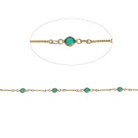 Messing dekorative kæde, bar kæde & med rhinestone, gylden, 10x5x2mm, Længde 1 m, Solgt af m