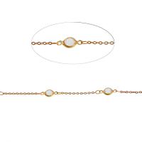 Messing dekorative kæde, bar kæde & med rhinestone, gylden, 12x6x3mm, Længde 1 m, Solgt af m