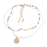 Plastik perle halskæde, Zinc Alloy, med ABS plastik perle & Resin, med 3.07 extender kæde, 2 stykker & mode smykker & for kvinde, flerfarvede, Længde 17.83 inch, Solgt af sæt