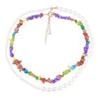 Plastic Pearl Necklace, Tibetan Style, with ABS Plastic Pearl & turquoise, with 2.83 extender chain, 2 pieces & fashion jewelry & for woman, multi-colored, Length:20.31 Inch, Sold By Set