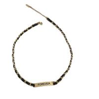 Titanium Steel Necklace, with PU Leather, with 1.97 extender chain, gold color plated, fashion jewelry, nickel, lead & cadmium free, Length:38 cm, Sold By PC