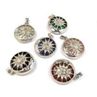 Gemstone Pendants Jewelry, Tibetan Style, with Natural Stone, Round, platinum color plated, different materials for choice & Unisex, more colors for choice, nickel, lead & cadmium free, 27x31mm, Sold By PC