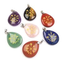 Gemstone Pendants Jewelry, Natural Stone, Teardrop, different materials for choice & Unisex, more colors for choice, nickel, lead & cadmium free, 25x32mm, Sold By PC