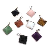 Gemstone Pendants Jewelry, Natural Stone, with Iron & Tibetan Style, Square, platinum color plated, different materials for choice & Unisex & faceted, more colors for choice, nickel, lead & cadmium free, 28x32mm, Sold By PC