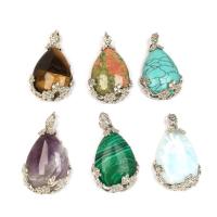 Gemstone Pendants Jewelry Natural Stone with Zinc Alloy Teardrop platinum color plated & Unisex & faceted nickel lead & cadmium free Sold By PC