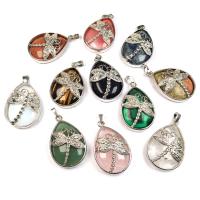 Gemstone Pendants Jewelry Natural Stone with Iron & Zinc Alloy Teardrop platinum color plated & Unisex nickel lead & cadmium free Sold By PC