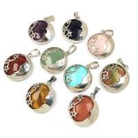 Gemstone Pendants Jewelry Natural Stone with Iron & Zinc Alloy Round platinum color plated & Unisex nickel lead & cadmium free Sold By PC
