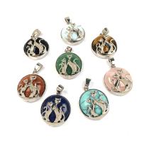 Gemstone Pendants Jewelry, Natural Stone, with Iron & Tibetan Style, Round, platinum color plated, different materials for choice & Unisex, more colors for choice, nickel, lead & cadmium free, 22x27mm, Sold By PC