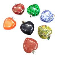 Gemstone Pendants Jewelry, Natural Stone, Heart, different materials for choice & Unisex, more colors for choice, 25mm, Sold By PC
