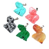 Gemstone Pendants Jewelry, Natural Stone, Elephant, different materials for choice & Unisex, more colors for choice, 35x40mm, Sold By PC