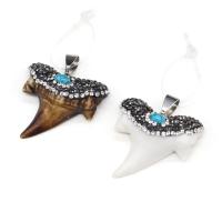 Acrylic Pendants, with Blue Turquoise & Rhinestone Clay Pave, imitation ox bone & Unisex, more colors for choice, 30x33mm, Sold By PC