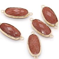 Goldstone Connector, with Brass, Oval, gold color plated, Unisex & faceted & 1/1 loop, red, 11x27mm, Sold By PC