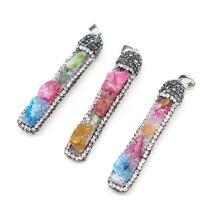 Gemstone Pendants Jewelry, with Rhinestone Clay Pave, Rectangle, Unisex, mixed colors, 10x55-10x58mm, Sold By PC