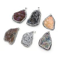 Natural Agate Druzy Pendant Ice Quartz Agate with Rhinestone Clay Pave irregular druzy style & Unisex 30x40- Sold By PC