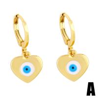 Huggie Hoop Drop Earring Brass gold color plated evil eye pattern & enamel golden nickel lead & cadmium free  Sold By Pair