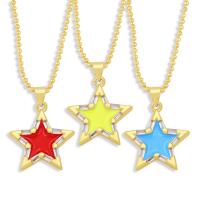 Cubic Zircon Micro Pave Brass Necklace, Star, gold color plated, micro pave cubic zirconia & enamel, more colors for choice, nickel, lead & cadmium free, 25x20mm, Length:17.13 Inch, Sold By PC
