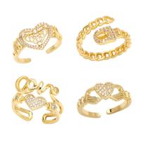Brass Cuff Finger Ring, gold color plated, different styles for choice & micro pave cubic zirconia, golden, nickel, lead & cadmium free, 12mm, Sold By PC