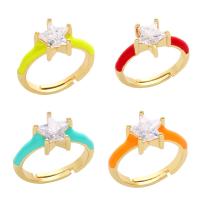 Cubic Zircon Brass Finger Ring Star gold color plated Adjustable & micro pave cubic zirconia & enamel nickel lead & cadmium free 9mm Sold By PC