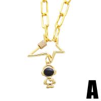 Cubic Zircon Micro Pave Brass Necklace, Astronaut, gold color plated, different styles for choice & micro pave cubic zirconia & enamel, golden, nickel, lead & cadmium free, 57x29mm, Length:21.65 Inch, Sold By PC