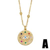 Cubic Zircon Micro Pave Brass Necklace, with 1.97 extender chain, gold color plated, evil eye pattern & different styles for choice & micro pave cubic zirconia, golden, nickel, lead & cadmium free, 21x19mm, Length:17.72 Inch, Sold By PC