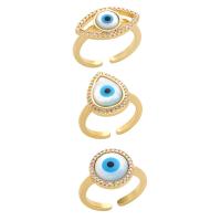 Evil Eye Biżuteria Ring Finger, Mosiądz, ze Muszla, Złe oko, Platerowane w kolorze złota, różne style do wyboru & mikro utorować cyrkonia, złoty, bez zawartości niklu, ołowiu i kadmu, 17mm, sprzedane przez PC