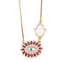 Evil Eye Jewelry Necklace, Brass, with Shell & Resin, with 1.97 extender chain, gold color plated, fashion jewelry & evil eye pattern & micro pave cubic zirconia, golden, nickel, lead & cadmium free, 19x24mm, Length:17.72 Inch, Sold By PC