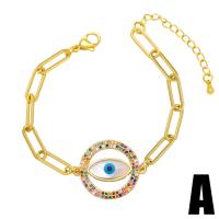 Bracelet Evil Eye bijoux, laiton, avec coquille, Placage de couleur d'or, styles différents pour le choix & pavé de micro zircon, doré, protéger l'environnement, sans nickel, plomb et cadmium, 27x22mm, Longueur:5.12 pouce, Vendu par PC