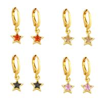 Huggie Hoop Drop Earring, Brass, Star, gold color plated, fashion jewelry & micro pave cubic zirconia, more colors for choice, nickel, lead & cadmium free, 23x8mm, Sold By Pair