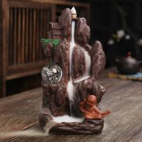 Backflow Incense Burner, Purple Clay, handmade, for home and office & durable & with LED light, 140x106x233mm, Sold By PC