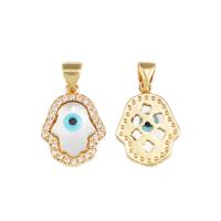 Brass Jewelry Pendants with White Shell 18K gold plated evil eye pattern & enamel & with rhinestone nickel lead & cadmium free Sold By PC