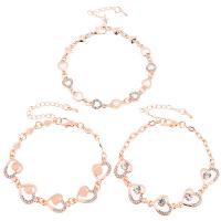 Zinc Alloy Bracelet with 1.96 inch extender chain rose gold color plated & for woman & with rhinestone Length Approx 5.9 Inch Sold By PC