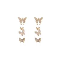Tibetan Style Stud Earring, Butterfly, plated, different styles for choice & for woman & with rhinestone, more colors for choice, 10x12mm, 10PCs/Lot, Sold By Lot