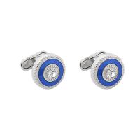 Cufflinks, Tibetan Style, stoving varnish, for man & with rhinestone, blue, 17x17mm, Sold By Pair