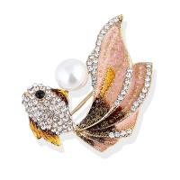 Rhinestone Brooch, Tibetan Style, with Plastic Pearl, Goldfish, gold color plated, for woman & with rhinestone, more colors for choice, nickel, lead & cadmium free, 40x38mm, Sold By PC