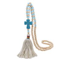Turquoise Sweater Chain Necklace Wood with Polyester Yarns & turquoise & for woman Length Approx 35.43 Inch Sold By PC