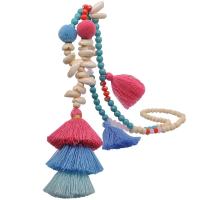 Turquoise Sweater Chain Necklace, Wood, with Polyester Yarns & turquoise & Shell & Crystal, handmade, for woman, more colors for choice, Length:Approx 35.43 Inch, Sold By PC