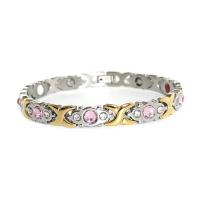 Stainless Steel Jewelry Bracelet, polished, with magnetic & for woman & with rhinestone, Length:Approx 8.46 Inch, Sold By PC
