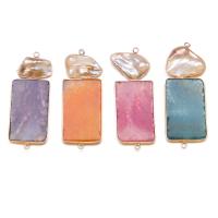 Agate Connector, with Shell, Rectangle, gold color plated, Unisex & 1/1 loop, more colors for choice, 25x68mm, Sold By PC