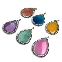 Agate Jewelry Pendants, with Rhinestone Clay Pave, Teardrop, Unisex, more colors for choice, 35x45mm, Sold By PC